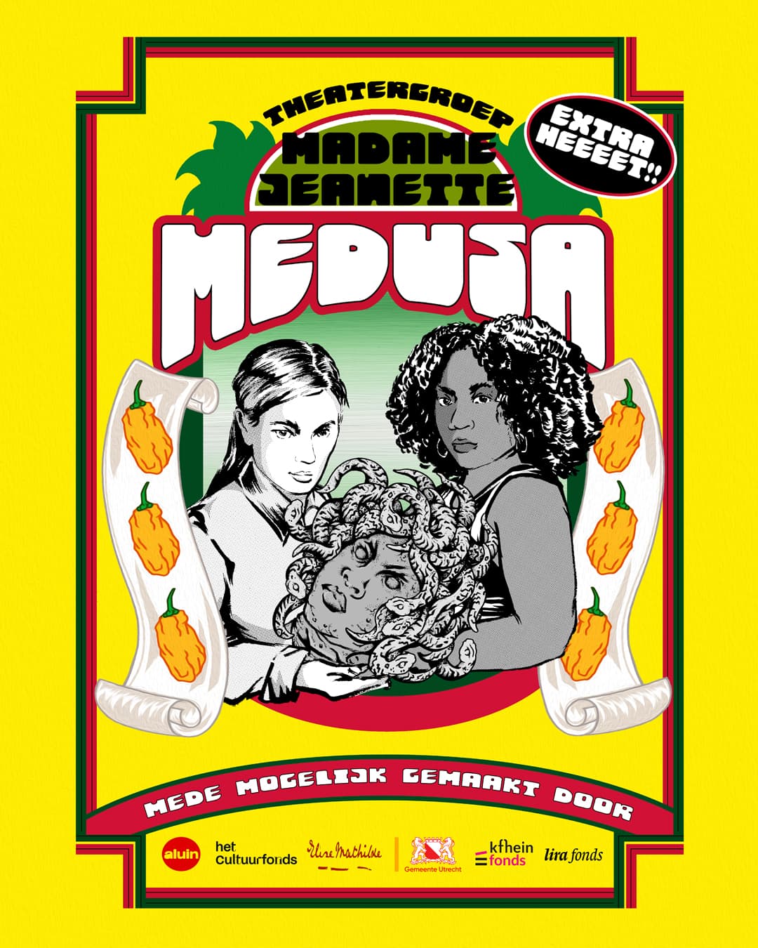 Flyer van de Medusa voorstelling met twee zussen